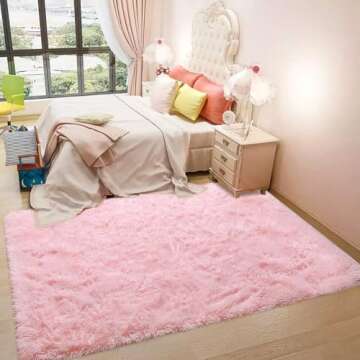 Ultra Soft Pink Rugs for Bedroom 5x8 Feet, Fluffy Shag Area Rugs for Living Room, Large Comfy Furry ...