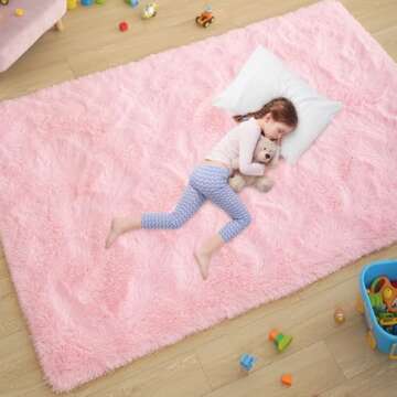 Ultra Soft Pink Rugs for Bedroom 5x8 Feet, Fluffy Shag Area Rugs for Living Room, Large Comfy Furry Rug for Girls Kids Baby Room Decor, Non Slip Nursery Rug Modern Indoor Fuzzy Floor Carpet