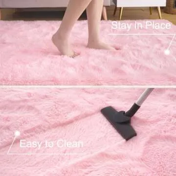 Ultra Soft Pink Rugs for Bedroom 5x8 Feet, Fluffy Shag Area Rugs for Living Room, Large Comfy Furry Rug for Girls Kids Baby Room Decor, Non Slip Nursery Rug Modern Indoor Fuzzy Floor Carpet