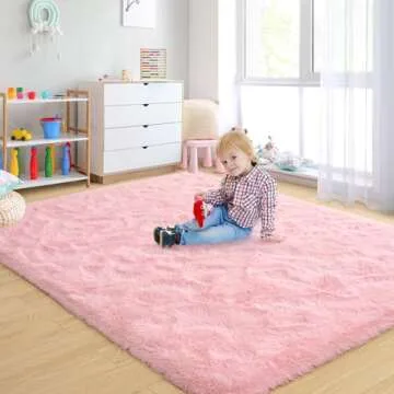 Ultra Soft Pink Rugs for Bedroom 5x8 Feet, Fluffy Shag Area Rugs for Living Room, Large Comfy Furry Rug for Girls Kids Baby Room Decor, Non Slip Nursery Rug Modern Indoor Fuzzy Floor Carpet