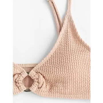 ZAFUL Women's Ribbed O-Ring String Padded Low Waisted Bikini Set Swimsuit