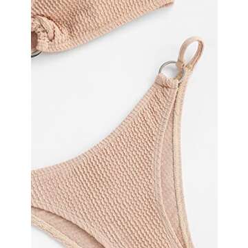 ZAFUL Women's Ribbed O-Ring String Padded Low Waisted Bikini Set Swimsuit