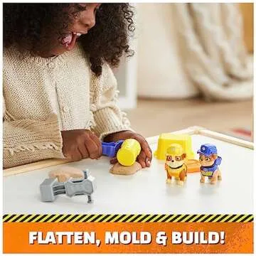 Rubble & Crew, Rubble and Mix Action Figures Set, with 3 oz of Kinetic Build-It Sand and 2 Hand Held Building Toys, Kids Toys for Ages 3 and up