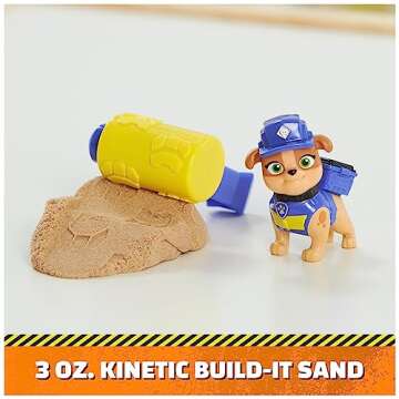 Rubble & Crew, Rubble and Mix Action Figures Set, with 3 oz of Kinetic Build-It Sand and 2 Hand Held Building Toys, Kids Toys for Ages 3 and up