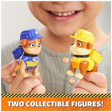 Rubble & Crew, Rubble and Mix Action Figures Set, with 3 oz of Kinetic Build-It Sand and 2 Hand Held Building Toys, Kids Toys for Ages 3 and up