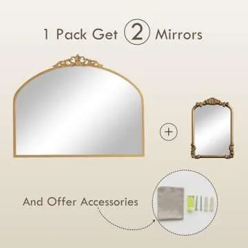 1 Set Vintage Mirror 36x29 Gold Antique Mirror Baroque Arched Ornate Traditional Brass Mirror and 8....