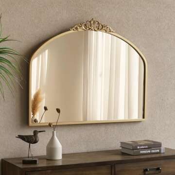 1 Set Vintage Mirror 36x29 Gold Antique Mirror Baroque Arched Ornate Traditional Brass Mirror and 8.5x12 Vintage Vanity Makeup Desk Table Mirror for Bathroom Entryway Living Room Hallway Fireplace