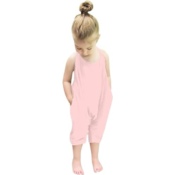 Lindanina Jumpsuit for Toddlers Harem Strap Romper Little Girls Backless Halter Playsuit with Pocket...