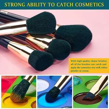 Jessup 15pcs Makeup Brushes Set Powder Foundation Eyeshadow Eyeliner Lip Contour Concealer Smudge Brush Tool (Blue/Darkgreen)