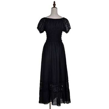 Anna-Kaci Renaissance Peasant Maiden Boho Inspired Cap Sleeve Lace Trim Maxi Dress, Black, Small