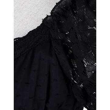 Anna-Kaci Renaissance Peasant Maiden Boho Inspired Cap Sleeve Lace Trim Maxi Dress, Black, Small