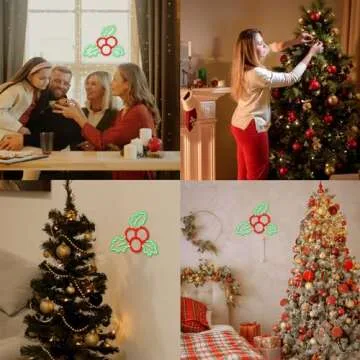 FAXFSIGN Holly Berries Neon Sign Christmas Neon Signs for Wall Decor Red Berry with Green Leaves Light Up Signs for Bedroom Home Christmas Wedding Party Holiday Decorations Gifts