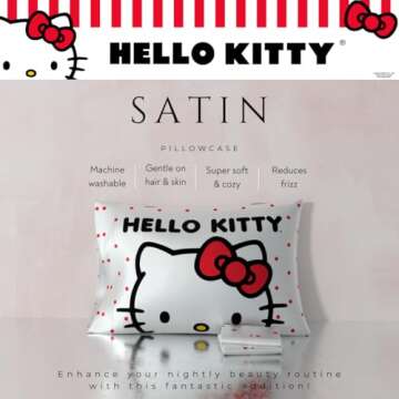 Hello Kitty Beauty Standard Beauty Silky Satin Standard Pillowcase Cover 20x30 for Hair and Skin, (O...