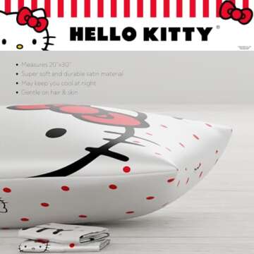 Hello Kitty Beauty Standard Beauty Silky Satin Standard Pillowcase Cover 20x30 for Hair and Skin, (Officially Licensed Product)