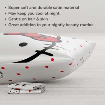 Hello Kitty Beauty Standard Beauty Silky Satin Standard Pillowcase Cover 20x30 for Hair and Skin, (Officially Licensed Product)