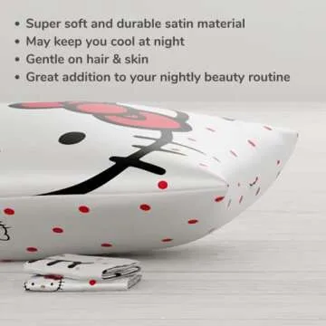 Hello Kitty Beauty Standard Beauty Silky Satin Standard Pillowcase Cover 20x30 for Hair and Skin, (Officially Licensed Product)
