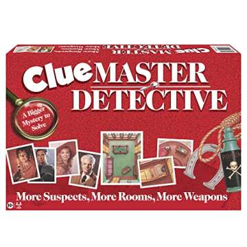 Clue Master Detective With Oversized Brass Tone Metal Weapons by Winning Moves Games USA, Largest Game of Clue Ever, for up to 10 Players, Ages 10 and Up