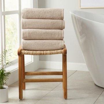 Great Bay Home Taupe Bath Towels - Luxurious 100% Cotton 4 Pack - Quick-Drying Absorbent Towels for ...