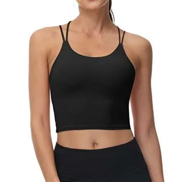 Womens Sports Bra Top Longline Sports Bra with Removable Padded Workout Tank Tops Medium Support Yoga Bras Gym Running Top 2 Pack Black/White