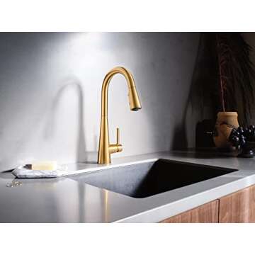 Moen Sleek Brushed Gold One-Handle Kitchen Faucet - Power Boost, Easy Install