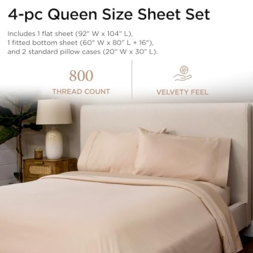 Threadmill 800 Thread Count Pure Cotton Queen Bed Sheets