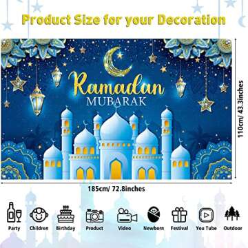 Boyiee Ramadan Mubarak Decorations Backdrop Banner for Eid Celebrations