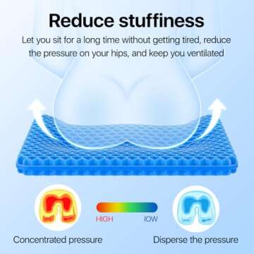 Gel Seat Cushion, Cooling seat Cushion (Super Large & Thick), Breathable Honeycomb Design Absorbs Pr...