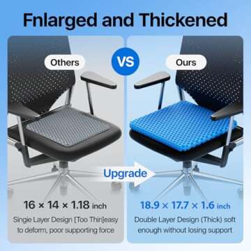 Gel Seat Cushion, Cooling seat Cushion (Super Large & Thick), Breathable Honeycomb Design Absorbs Pressure Points Seat Cushion, Gel Cushion for Office Chair, Home Car seat Cushion for Wheelchair