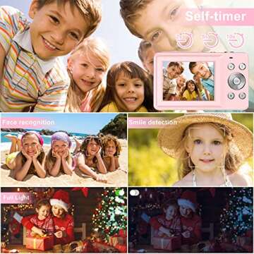 FHD 1080P Digital Camera for Kids with 32GB SD Card 16X Digital Zoom, Compact Camera Point and Shoot Digital Cameras Portable Mini Camera for Teens Students Boys Girls Seniors(Pink)