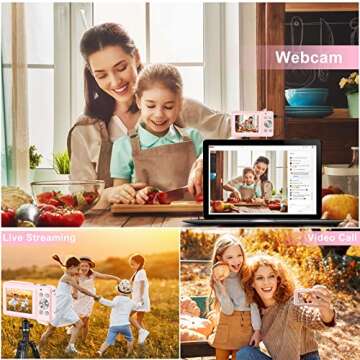 FHD 1080P Digital Camera for Kids with 32GB SD Card 16X Digital Zoom, Compact Camera Point and Shoot Digital Cameras Portable Mini Camera for Teens Students Boys Girls Seniors(Pink)