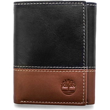 Timberland Men's Leather Trifold Wallet with ID Window - Black/Brown (Hunter)