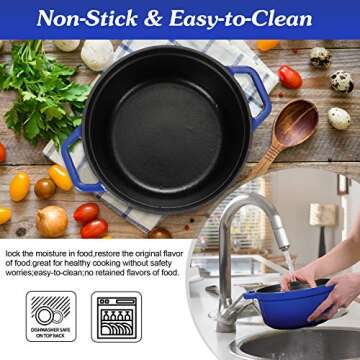 WISELADY Enameled Cast Iron Dutch Oven Bread Baking Pot with Lid (2QT, Blue)