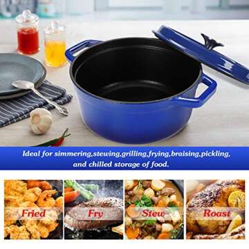 WISELADY Enameled Cast Iron Dutch Oven Bread Baking Pot with Lid (2QT, Blue)