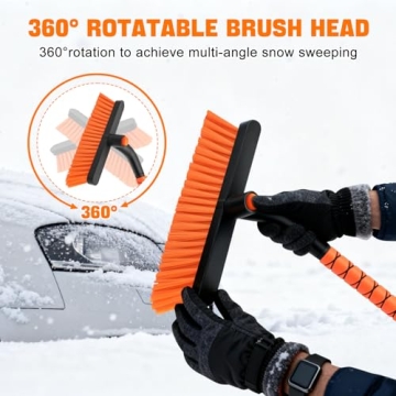 nacena Snow Brush and Ice Scrapers for Car Windshield, Detachable Snow Remover for Cars EVA Foam Grip and Rotatable Brush Head Snow Scraper for Car Trucks SUV, Winter Cars Accessories (Orange)