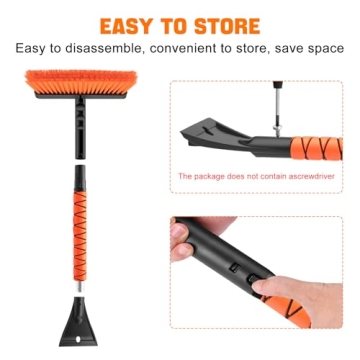 nacena Snow Brush and Ice Scrapers for Car Windshield, Detachable Snow Remover for Cars EVA Foam Grip and Rotatable Brush Head Snow Scraper for Car Trucks SUV, Winter Cars Accessories (Orange)