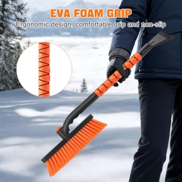 nacena Snow Brush and Ice Scrapers for Car Windshield, Detachable Snow Remover for Cars EVA Foam Grip and Rotatable Brush Head Snow Scraper for Car Trucks SUV, Winter Cars Accessories (Orange)