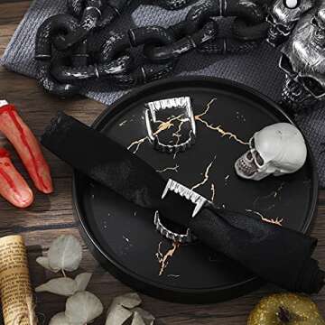 Set of 6 Halloween Napkin Ring Holder Buckle Vampire Fangs Teeth Napkin Rings Metal Alloy Napkin Rin...