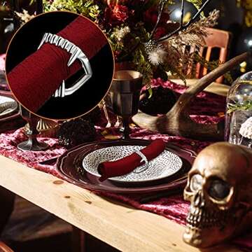 Set of 6 Halloween Napkin Ring Holder Buckle Vampire Fangs Teeth Napkin Rings Metal Alloy Napkin Rings Spooky Napkin Holder Ring Serviette Ring Holders for Halloween Party Dinner Table Decor (Silver)