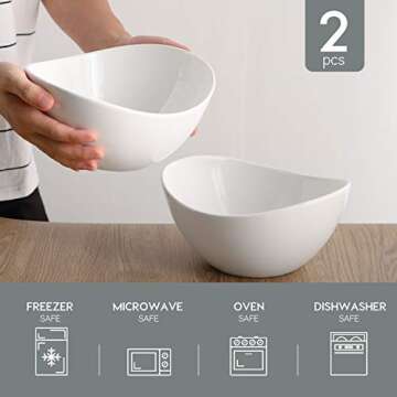 Samsle Porcelain Large Serving Bowl Set (9 inch),48 Oz Big Salad bowls, Large Serving Dishes for Entertaining, Party Dinner,Side Dishes, Oval Shape, Microwave & Dishwasher Safe,Set of 2, White