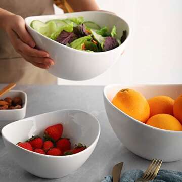 Samsle Porcelain Large Serving Bowl Set (9 inch),48 Oz Big Salad bowls, Large Serving Dishes for Entertaining, Party Dinner,Side Dishes, Oval Shape, Microwave & Dishwasher Safe,Set of 2, White