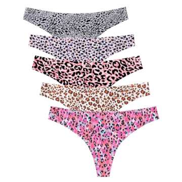 voenxe Seamless Thongs for Women No Show Thong Underwear Women 5-10 Pack (G-5 Pack Leopard Print, Medium)