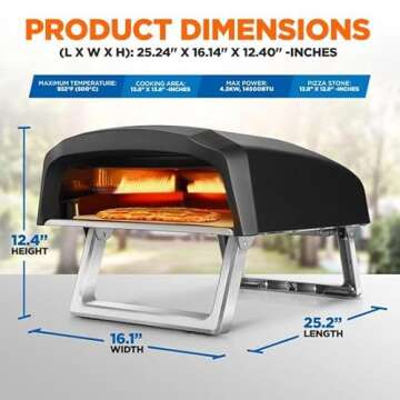 NutriChef Portable Outdoor Gas Pizza Oven - Includes Foldable Feet, Adjustable Heat Control Dial, Bu...