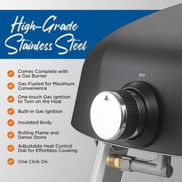 NutriChef Portable Outdoor Gas Pizza Oven - Includes Foldable Feet, Adjustable Heat Control Dial, Burner, Stone & Regulator Hose - Cooks 12" Pizza in 60 Seconds - 25.24'' x 16.14'' x 12.40'' IN