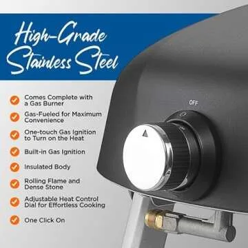 NutriChef Portable Outdoor Gas Pizza Oven - Includes Foldable Feet, Adjustable Heat Control Dial, Burner, Stone & Regulator Hose - Cooks 12" Pizza in 60 Seconds - 25.24'' x 16.14'' x 12.40'' IN