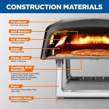 NutriChef Portable Outdoor Gas Pizza Oven - Includes Foldable Feet, Adjustable Heat Control Dial, Burner, Stone & Regulator Hose - Cooks 12" Pizza in 60 Seconds - 25.24'' x 16.14'' x 12.40'' IN