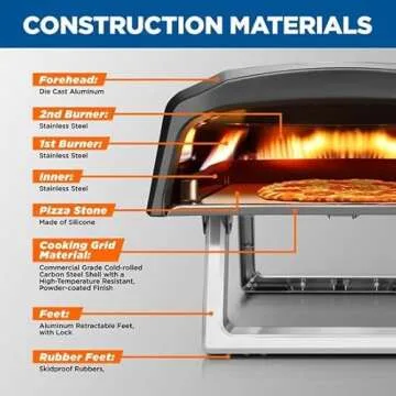 NutriChef Portable Outdoor Gas Pizza Oven - Includes Foldable Feet, Adjustable Heat Control Dial, Burner, Stone & Regulator Hose - Cooks 12" Pizza in 60 Seconds - 25.24'' x 16.14'' x 12.40'' IN