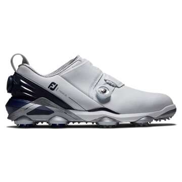 FootJoy Men's Tour Alpha Dual Boa Previous Season Style Golf Shoe, White/Navy/Grey, 9.5