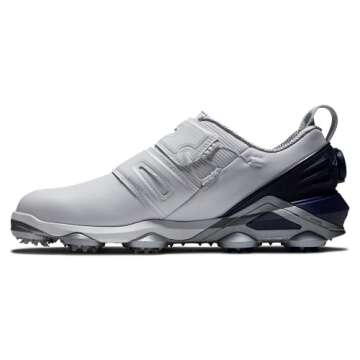 FootJoy Men's Tour Alpha Dual Boa Previous Season Style Golf Shoe, White/Navy/Grey, 9.5
