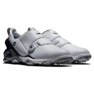 FootJoy Men's Tour Alpha Dual Boa Previous Season Style Golf Shoe, White/Navy/Grey, 9.5