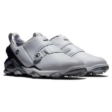 FootJoy Men's Tour Alpha Dual Boa Previous Season Style Golf Shoe, White/Navy/Grey, 9.5